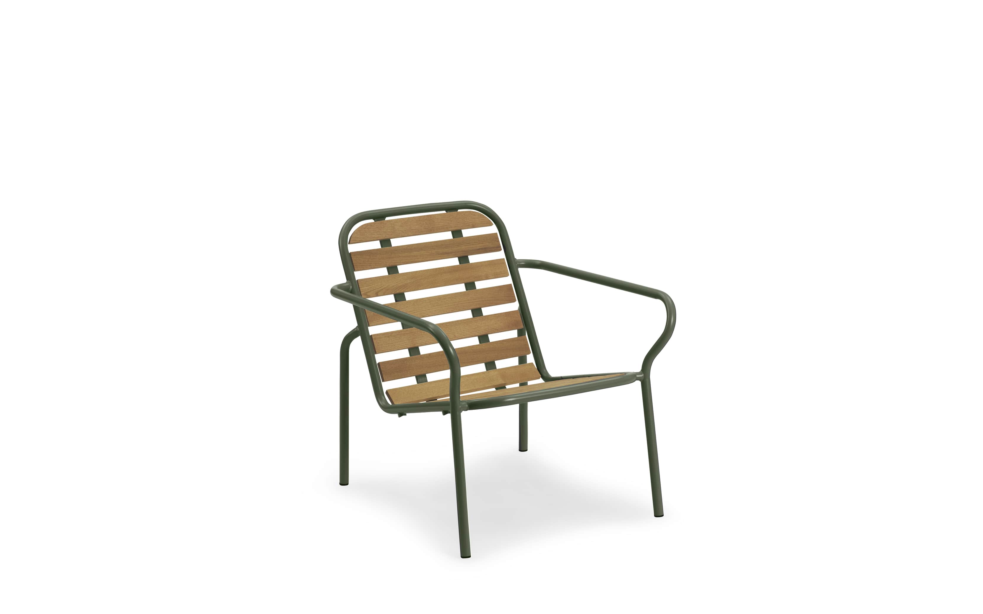 Loungechair i træ med grøn metal stel