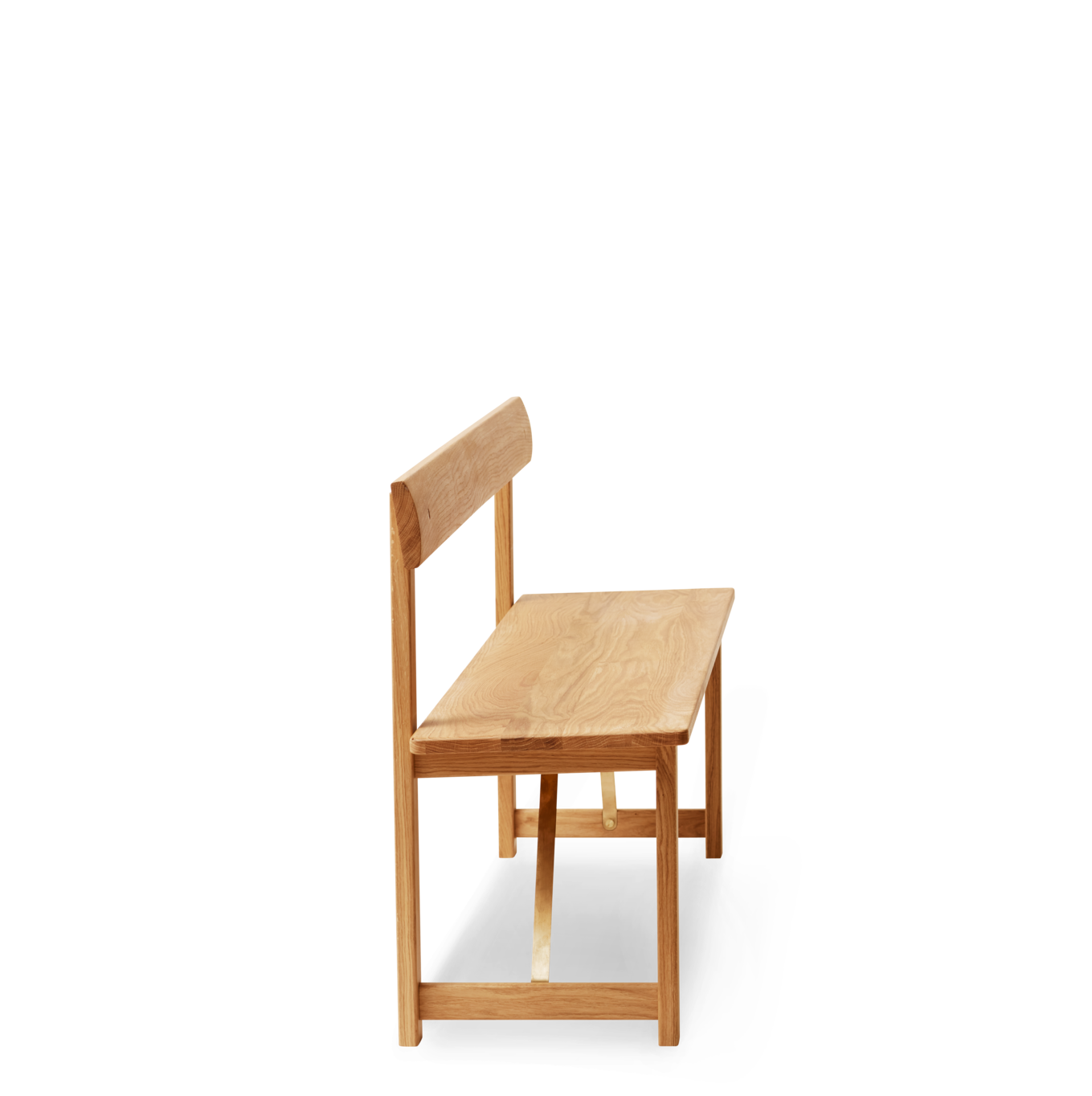 Bænk i eg set fra siden af