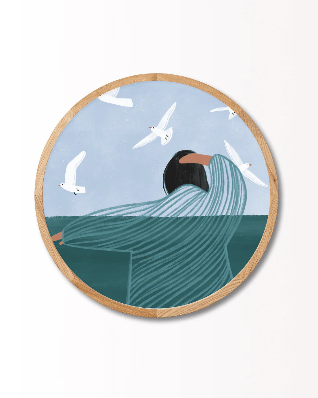 Rund plakat med ramme i egetræ