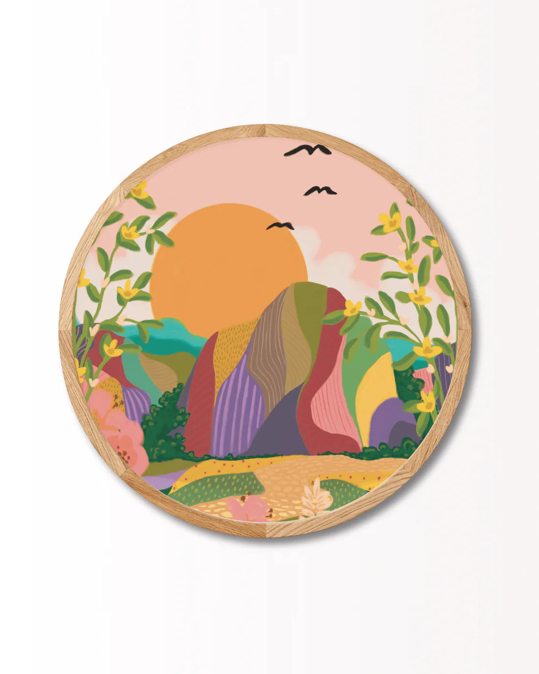 Rund plakat med ramme i egetræ