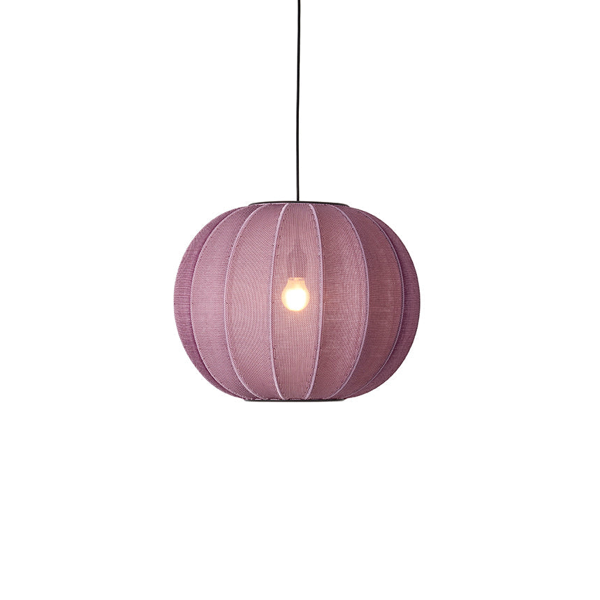 Loftlampe i stof med lilla med sort ledning