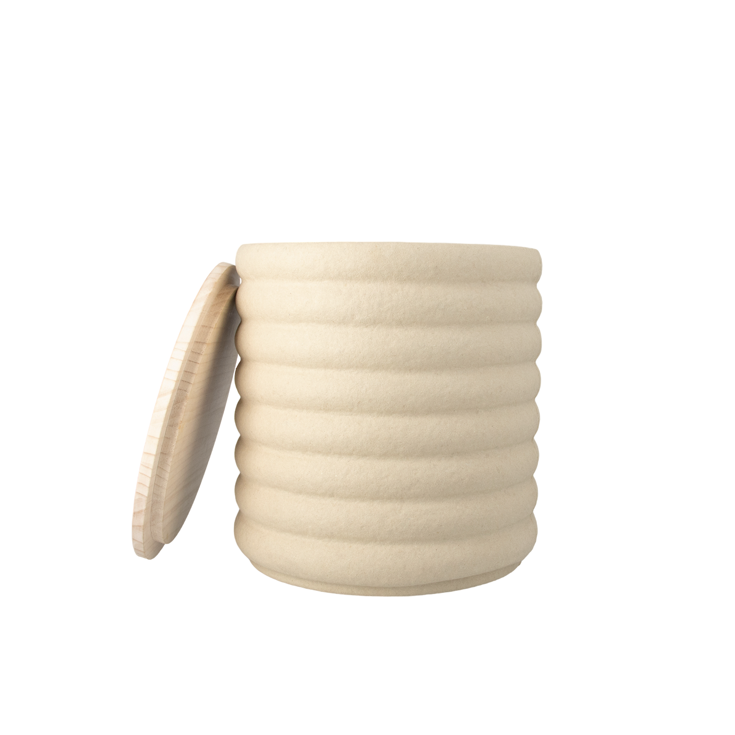 Sidebord i beige med rillede former