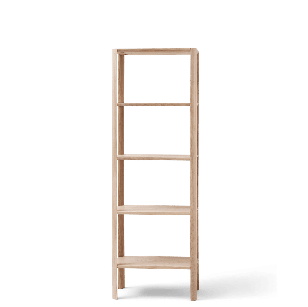 Reol med 4 hylder, i lys sæbehandlet træ