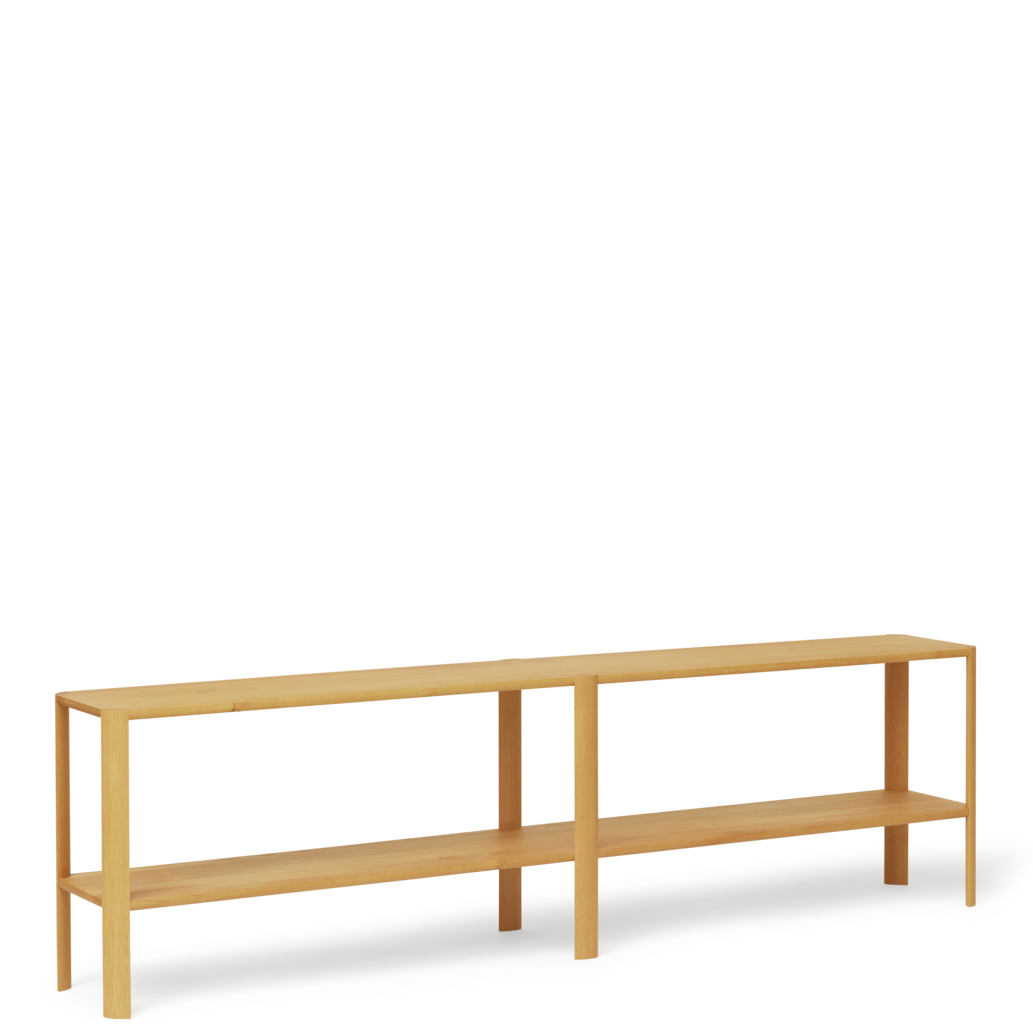 Aflang kommode med 3 hylder og ben i midten