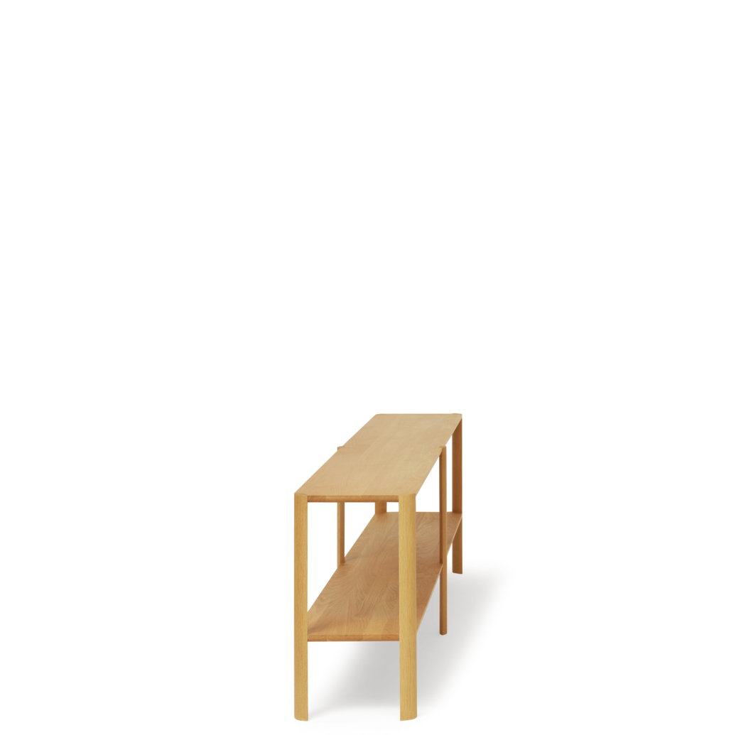 Aflang møbler med 2 hylder set fra siden af 