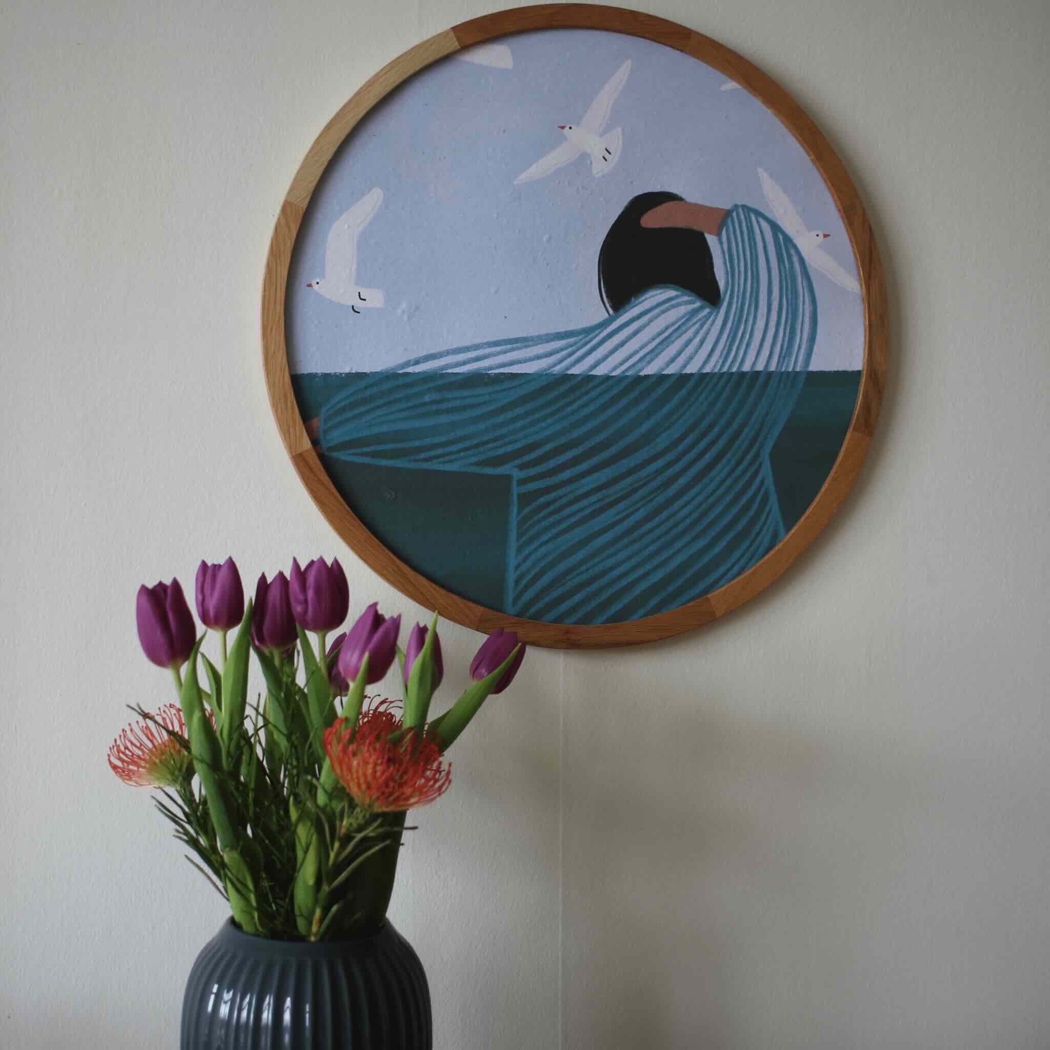 Kunsttryk i run træramme