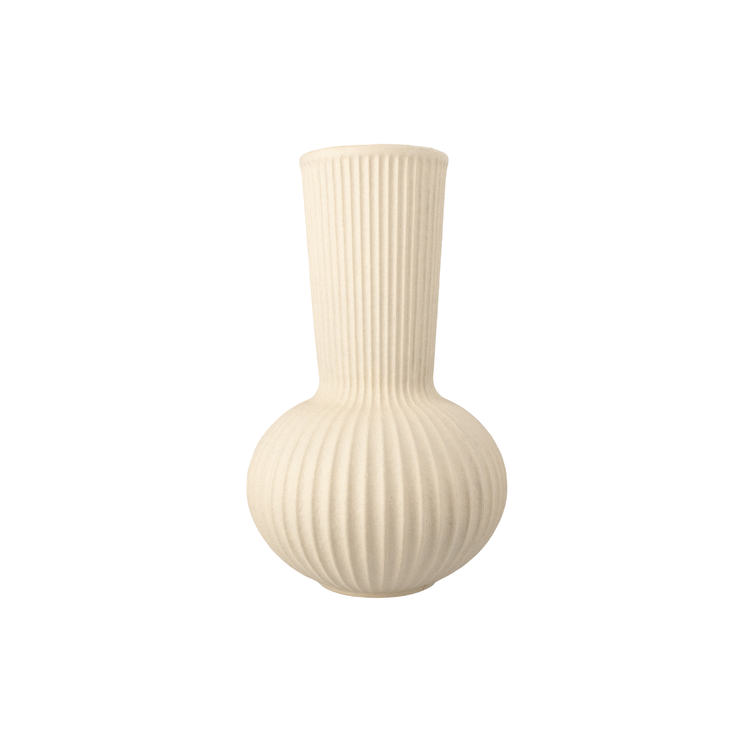 Rillede vase i beige med høj hals